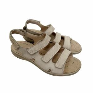 Ecco Beige Leather Breeze 3 Strap Sandals Sz 39